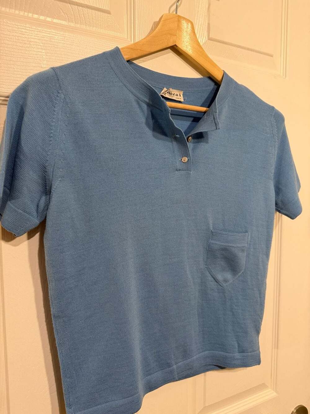 Vintage Timwear Paris 100% Tasmanian Wool Knit Short Sleeve Henley Shirt - Picture 2 of 9